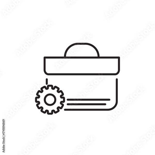 Fototapeta Minimal line icon of a briefcase with gear, representing business management, settings, and career development. Perfect for corporate, strategy, and professional service design concepts.