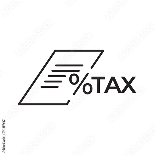 Fototapeta Minimal line icon of tax document with percentage symbol, representing finance, accounting, VAT, business report, and income tax. Perfect for financial planning, bookkeeping, and audit designs.