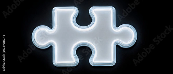 Fototapeta Neon Puzzle Piece Sign Glowing in Dark Space Adds a Modern Touch to Interior Design and Ambiance