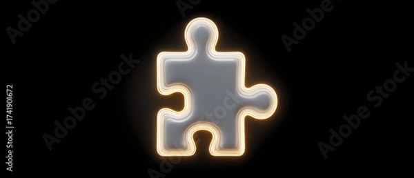 Fototapeta Glowing Puzzle Piece Against a Dark Background Highlighting Creativity and Problem-Solving
