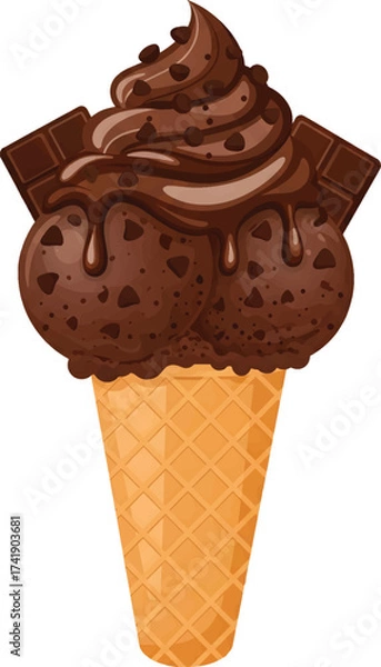 Fototapeta Vector Illustration Delicious Chocolate Ice Cream Cone with Chocolate Chunks