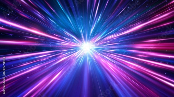 Fototapeta Anime-style neon speed lines with radial blur, energy streaks, and abstract burst effects, perfect for futuristic motion, action scenes, zoom effects, and manga impact.