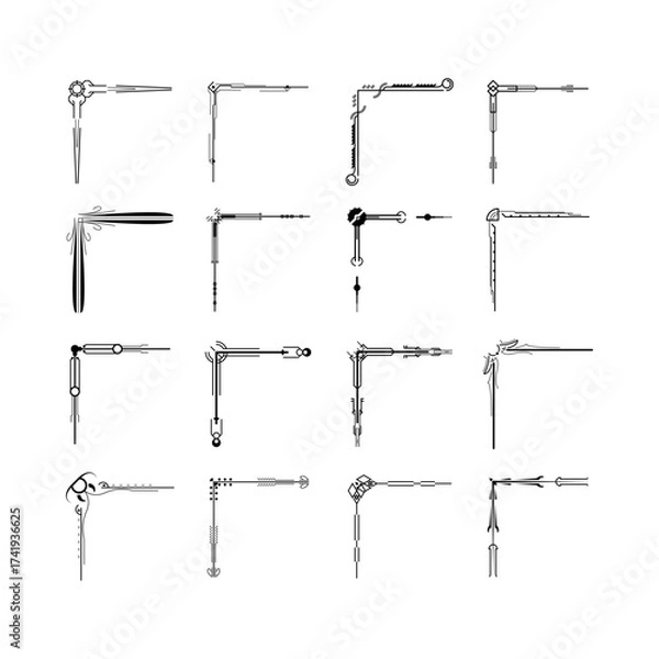 Obraz Set Hand Draw Of Corners Different Shapes Flower Decoration Vector Design Doodle Sketch Style For Wedding And Banner