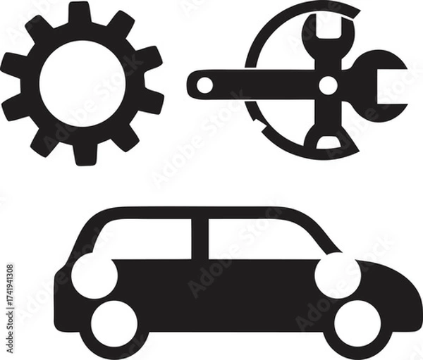 Obraz Car repair and maintenance icons featuring gears wrench and vehicle