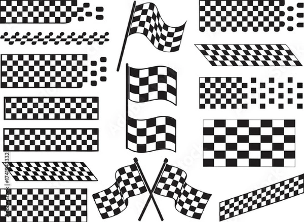 Fototapeta Race flags isolated on white background

