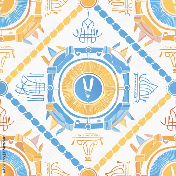 Fototapeta A seamless Egyptian scarab beetle pattern with symbolic details. Perfect for jewelry design, packaging, and cultural branding.