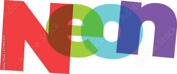 Fototapeta Colorful Neon Word Design with Transparent Layers on White Background