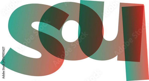 Obraz Soul Text Overlapping in Teal Green and Red Tones on White Background