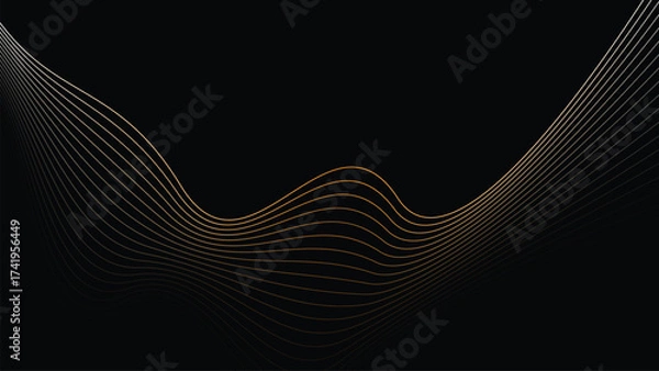 Fototapeta Golden Wave Abstract Background Luxury Gradient Line Flow Design on Black
