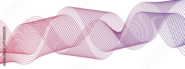 Fototapeta Abstract smooth flowing wave lines with geometric border pattern. Twisted curves, frequency sound waves, and futuristic energy flow. Tech-inspired, modern data science background design.