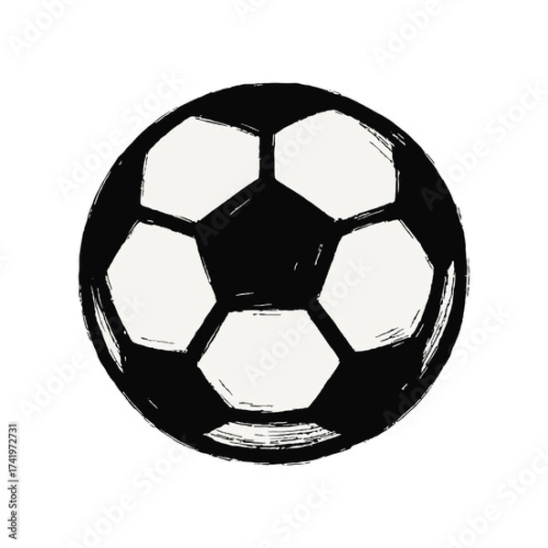 Fototapeta Hand-drawn black and white soccer ball illustration with a classic hexagon pattern on a white background.