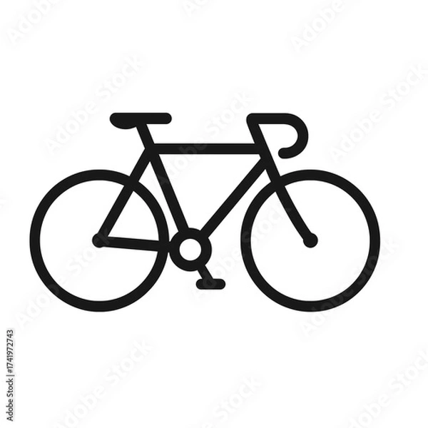 Fototapeta Minimal black bicycle icon, simple line art representing bike, cycling, or transportation concept in vector style.