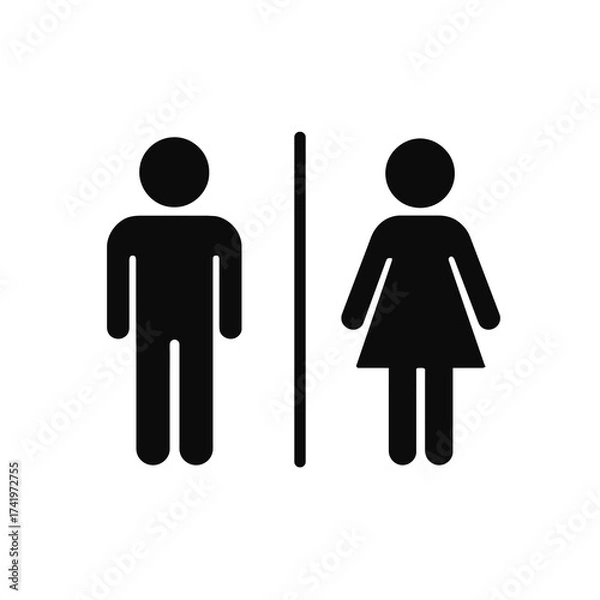 Fototapeta Minimalist black and white icon of man and woman separated by a vertical line, commonly used for restroom signs.