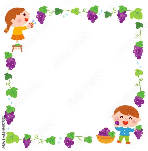 Obraz ぶどう狩りをするこどもたちのフレーム素材