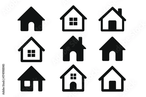 Fototapeta House icons set. Home icon collection. Vector illustration. Simple real estate graphic signs. Building symbols for web design, app ui. Property silhouette. Homepage button.