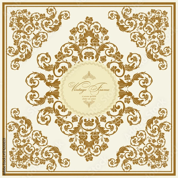 Fototapeta Vintage  luxury greeting card. Vector ornate gold border. Template for design.
