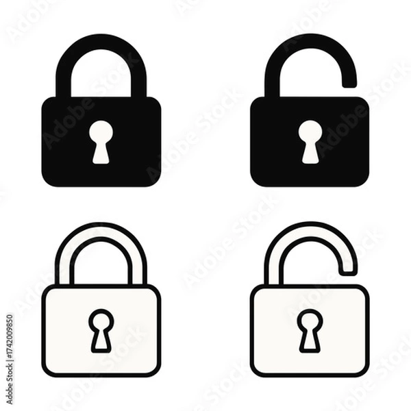 Fototapeta Set of padlock icons, locked and unlocked, representing security and privacy concept.