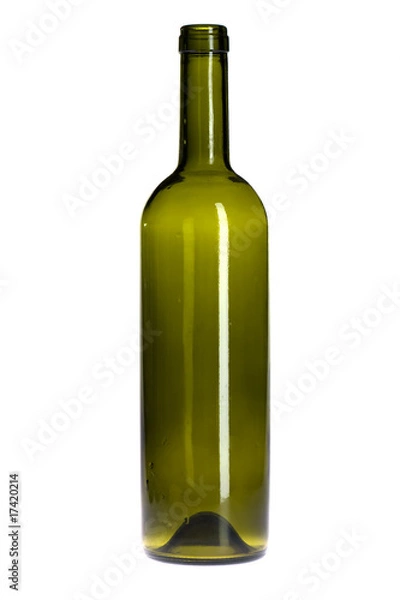 Obraz Empty green wine bottle on white