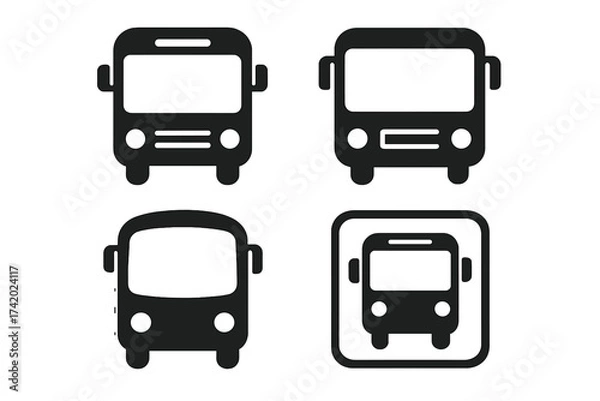 Fototapeta Bus icon set. Public transport icons. Vector transportation symbols. Bus stop sign & button. Travel, tour & school bus pictogram collection. Web & app logo illustration.