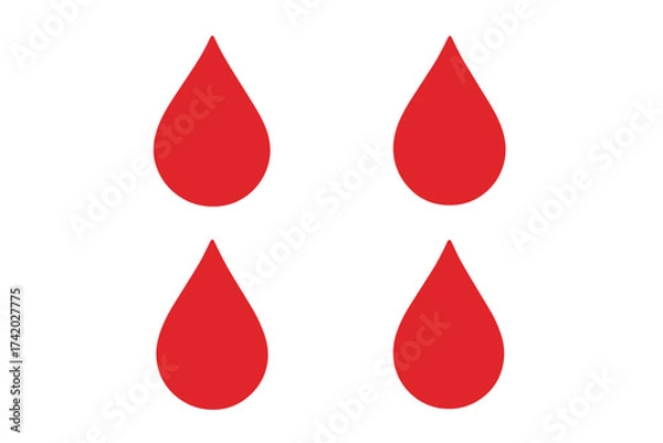 Fototapeta Blood drop vector icon set. Red liquid droplet symbol collection. Concept for medical, health, donation, laboratory analysis. Simple flat illustration isolated background.