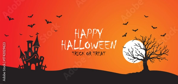 Obraz Happy Halloween Trick or Treat with haunted castle and moon