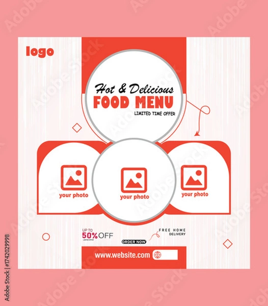 Fototapeta Food Menu & Restaurant Social Media Post Design Template