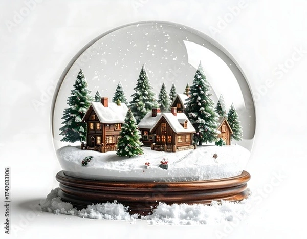 Obraz A wintery snow globe scene with miniature houses and trees