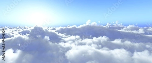 Obraz Clouds, cloudscape panorama, sunset in clouds, flight above clouds, 3D rendering