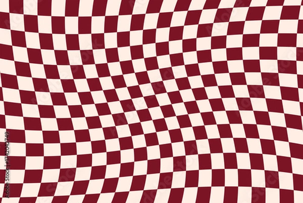 Fototapeta Minimal red and white checkerboard pattern with Christmas mood, ideal for digital backgrounds and wrapping.