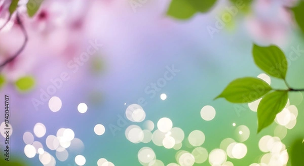 Fototapeta Soft focus leaves and bokeh lights on pastel background
