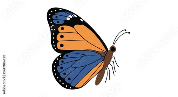 Fototapeta Illustrative depiction of a monarch butterfly with vibrant wing patterns against a clean white background showcasing the intricate details and