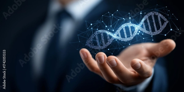 Fototapeta Biotech innovation event showcasing funding opportunities in the life sciences sector modern office environment close-up view of dna representation