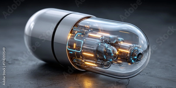 Fototapeta Biotech innovation in funding for advanced medical capsules laboratory environment high-tech viewpoint future concepts