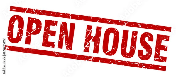 Fototapeta square grunge red open house stamp