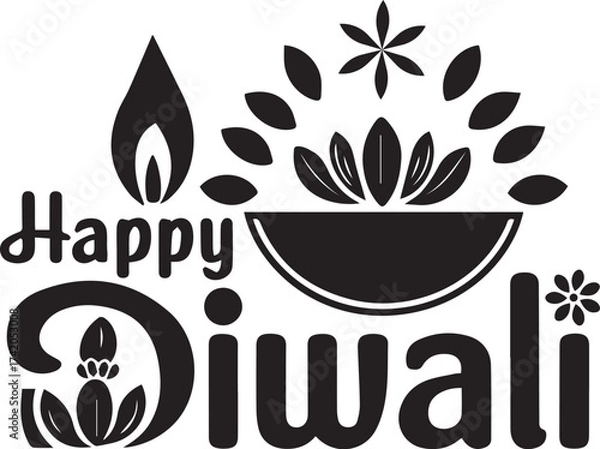 Fototapeta Happy diwali festive design with lotus flower and flame elements