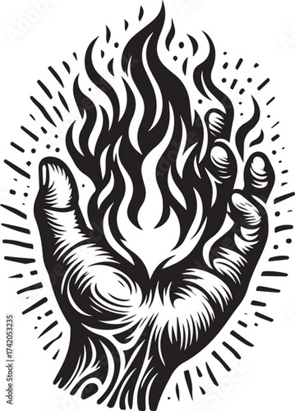 Fototapeta Symbolic Hand Holding Flames: Artistic Vector Illustration for Concepts of Power and Energy
