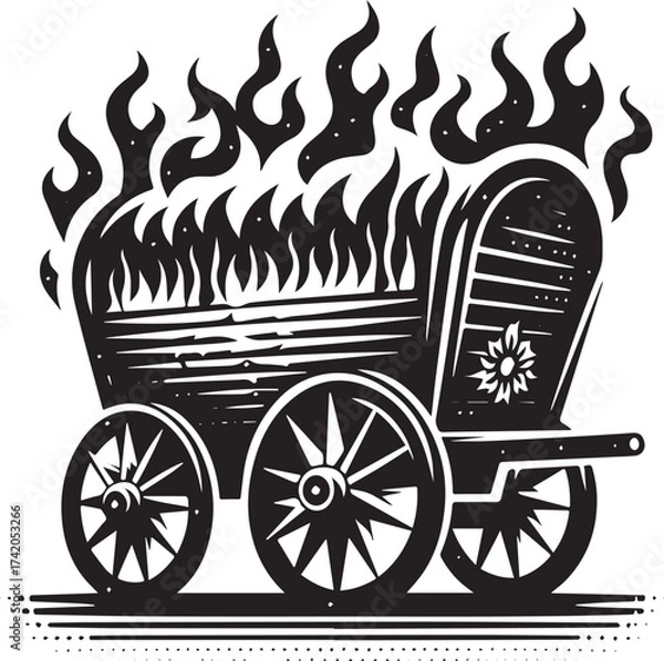 Fototapeta Illustration of a burning wagon, symbolic of destruction, chaos, and historical themes