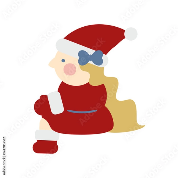 Obraz 座っているかわいい女の子のサンタクロース