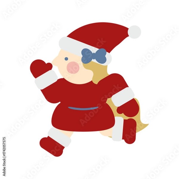 Obraz 腕を振って走るかわいい女の子のサンタクロース