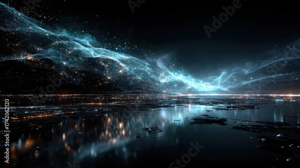 Obraz beautiful abstract wave technology background with blue light digital effect corporate concept