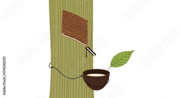 Fototapeta Eco-Friendly Rubber Tapping Illustration: Harvesting Natural Resources for a Sustainable and Thriving Future Design