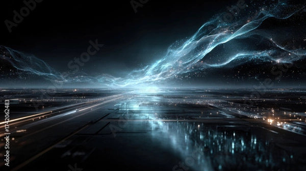 Obraz beautiful abstract wave technology background with blue light digital effect corporate concept