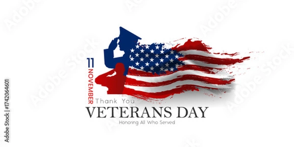 Obraz Veterans day poster. Veteran's day illustration with american flag, 11th November, Vector illustration	