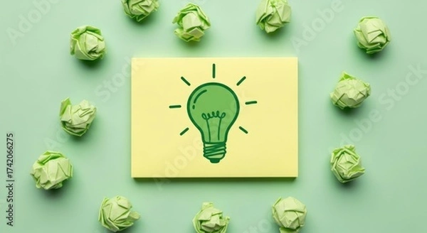 Fototapeta Innovative lightbulb brainstorming session for creative new ideas in business and environmental sustainability 110