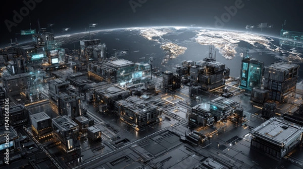 Obraz Big data, wireless information flow. Data portal, open data system.