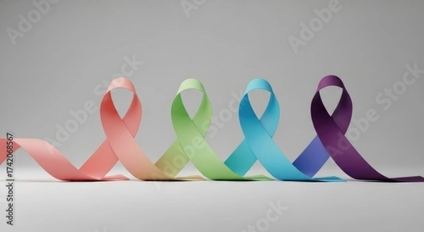 Fototapeta Awareness Ribbons in Pastel Tones Representing Various Causes and Supporting Campaigns with Elegant Background Color