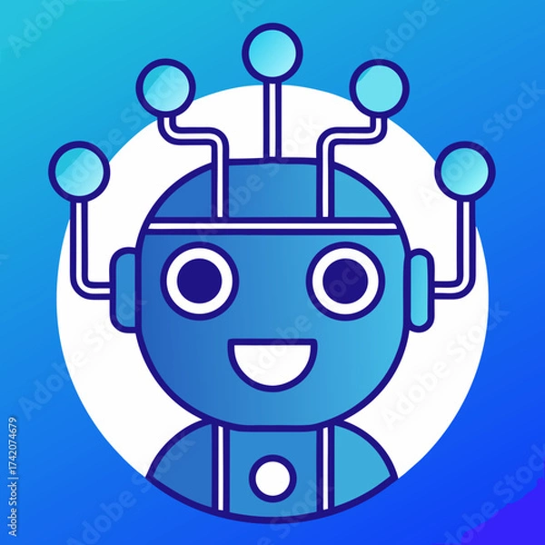 Fototapeta A smiling robot icon in a modern blue gradient design