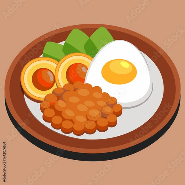 Fototapeta A plate of nasi lemak with egg peanuts and sambal