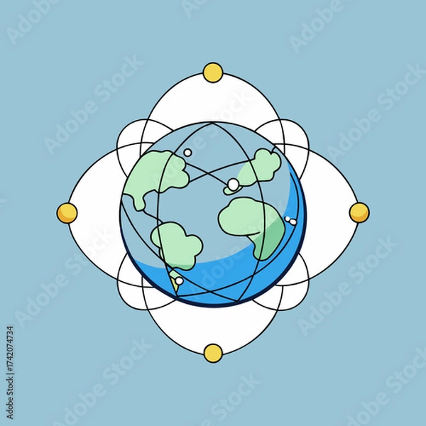 Fototapeta An isometric Earth globe with data network lines