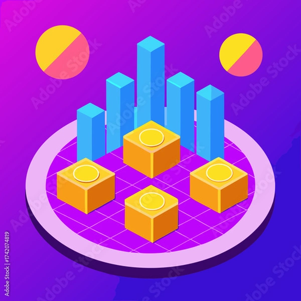Fototapeta Isometric Crypto Chart Showing Digital Finance Trends